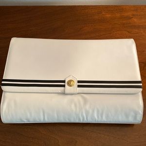 BALLY VINTAGE FAB White Clutch Bag shoulder strap Black stripe Nautical